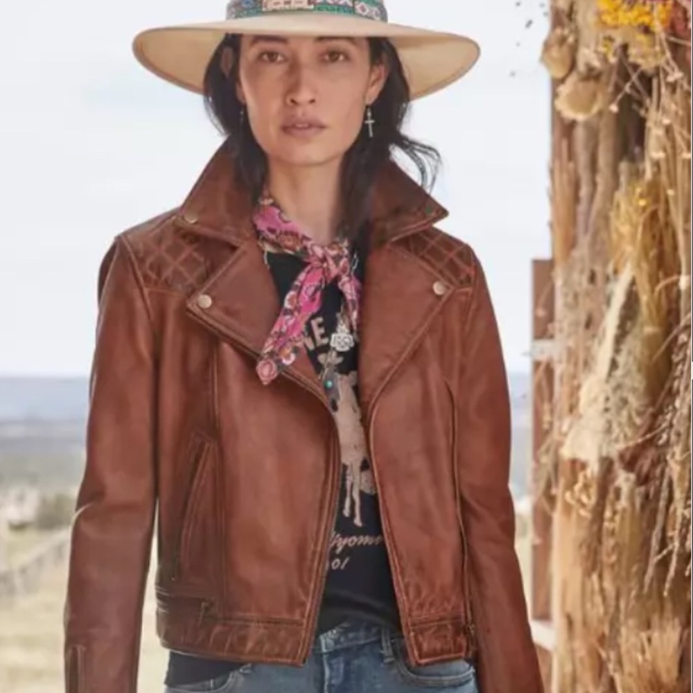 Sundance brida moto jacket distressed leather med